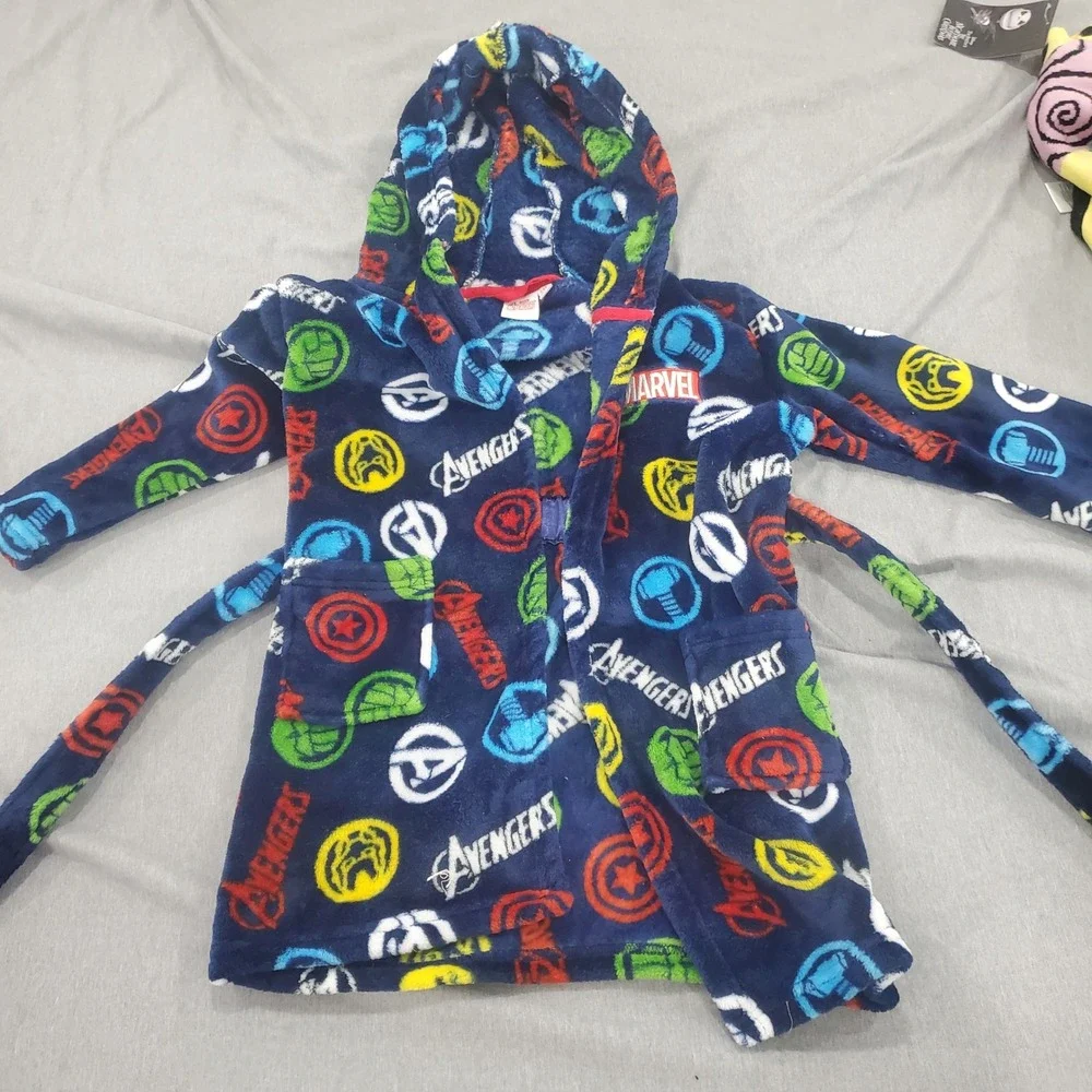 Marvel Avengers Kids‎ Bath Robe Hooded Superhero Plush Blue size 5t for boys